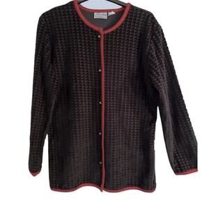 Villager Top Womens Size M Black Button Front Red Trim Long Sleeve Vintage Y2K